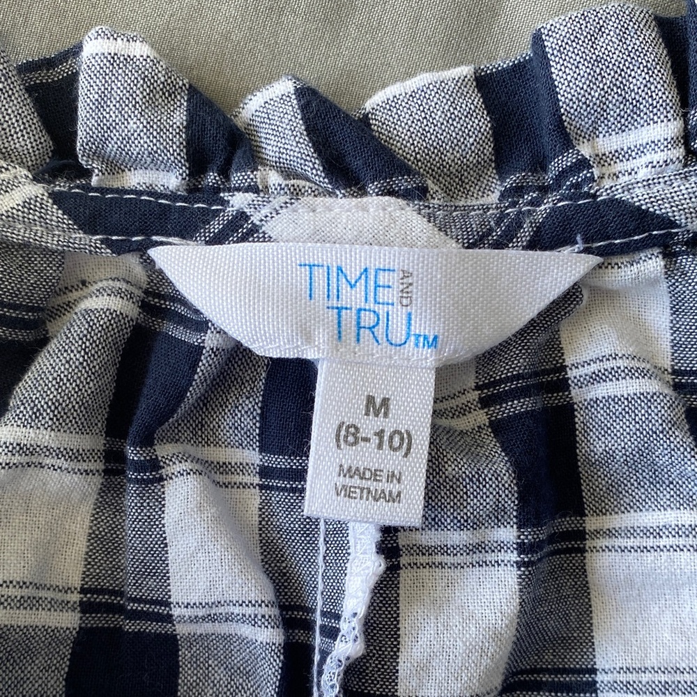 Time and Tru Medium White & Navy Blue Classic Plaid Checkered Dress With Pockets - Picture 7 of 7